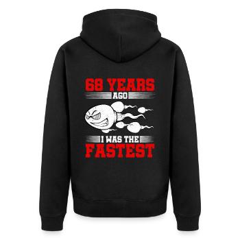 68 years ago I Was The Fastest - Unisex Premium Organic Zip Hoodie - black - Back - Nico (187cm)