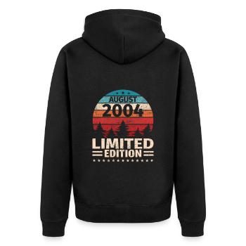 19. Geburtstag August Jahrgang 2004 Vintage - Unisex Premium Bio Zip Hoodie - Schwarz - Hinten - Nico (187cm)