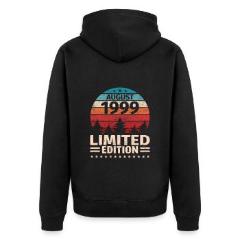24. Geburtstag August Jahrgang 1999 Vintage - Unisex Premium Bio Zip Hoodie - Schwarz - Hinten - Nico (187cm)