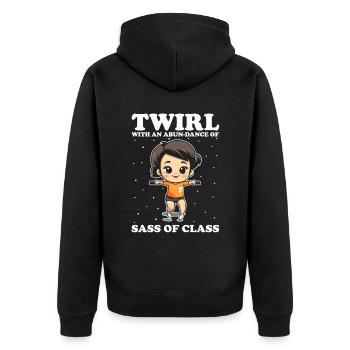 Stocktanz Design für Stabtänzerin - Unisex Premium Bio Zip Hoodie - Schwarz - Hinten - Nico (187cm)