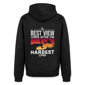 Rock Climbing The Best View Comes Mountaineering - Unisex Premium Bio Zip Hoodie - Schwarz - Hinten - Nico (187cm)
