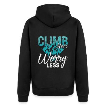 Rock Climbing Climb More Worry Less Mountaineering - Unisex Premium Organic Zip Hoodie - black - Back - Nico (187cm)