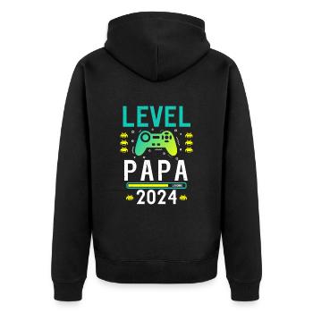 Papa Level Loading 2024 - Unisex Premium Organic Zip Hoodie - black - Back - Nico (187cm)