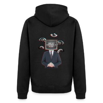 Weirdcore Ästhetische TV-Kopf-Augen - Unisex Premium Bio Zip Hoodie - Schwarz - Hinten - Nico (187cm)