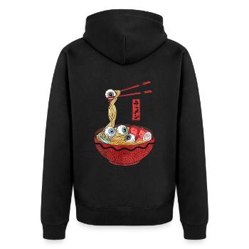Weirdcore Ästhetische Japanische Ramen Augäpfel - Unisex Premium Bio Zip Hoodie - Schwarz - Hinten - Nico (187cm)
