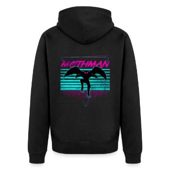 Mothman Krypto Kryptozoologie Retro - Unisex Premium Bio Zip Hoodie - Schwarz - Hinten - Nico (187cm)