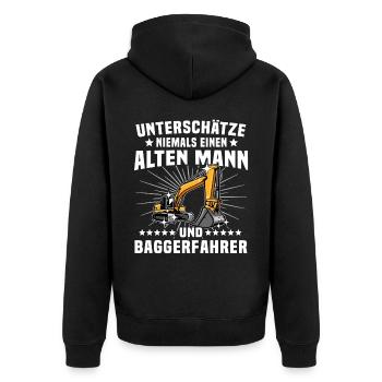 Baggerführer Geschenk - Unisex Premium Bio Zip Hoodie - Schwarz - Hinten - Nico (187cm)