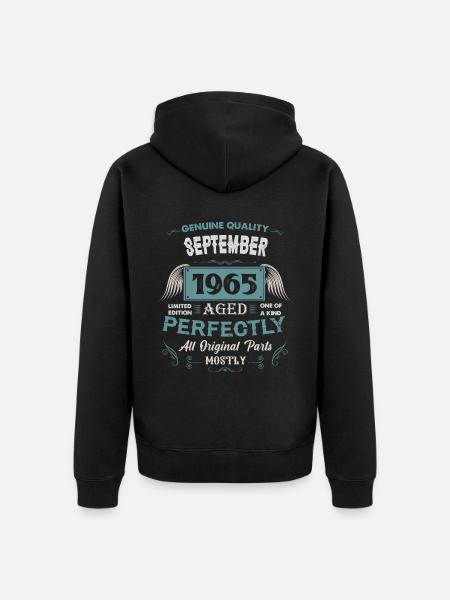 September 1965 Vintage verjaardagscadeau - Uniseks Premium bio ziphoodie - zwart