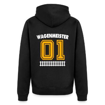 Wagenmeister Eisenbahn - Unisex Premium Bio Zip Hoodie - Schwarz - Hinten - Nico (187cm)