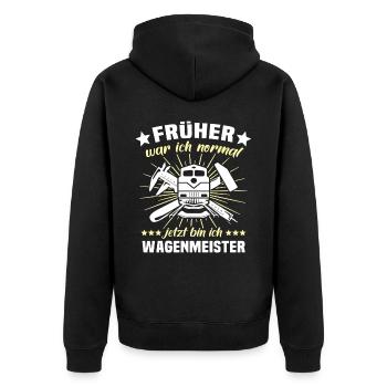 Wagenmeister Zugtechniker - Unisex Premium Bio Zip Hoodie - Schwarz - Hinten - Nico (187cm)