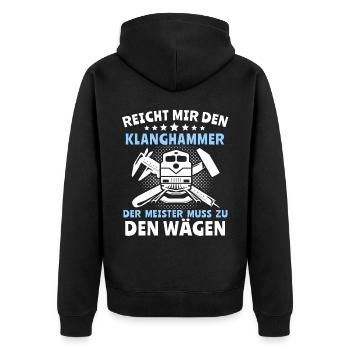 Wagenmeister Sprüche Zugtechniker - Unisex Premium Bio Zip Hoodie - Schwarz - Hinten - Nico (187cm)