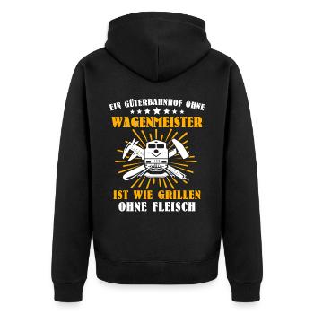 Wagenmeister Eisenbahn Zugtechniker - Unisex Premium Bio Zip Hoodie - Schwarz - Hinten - Nico (187cm)