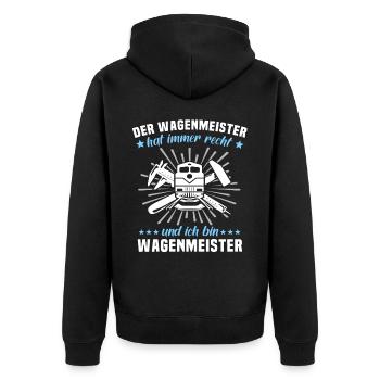 Wagenmeister Spruch Zugtechniker - Unisex Premium Bio Zip Hoodie - Schwarz - Hinten - Nico (187cm)