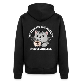 Katze - Unisex Premium Bio Zip Hoodie - Schwarz - Hinten - Nico (187cm)