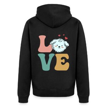 Bichon Frise Hund - Unisex Premium Bio Zip Hoodie - Schwarz - Hinten - Nico (187cm)