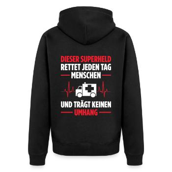 Erste Hilfe Für Ersthelfer Rettungssanitäter Sanit - Unisex Premium Bio Zip Hoodie - Schwarz - Hinten - Nico (187cm)
