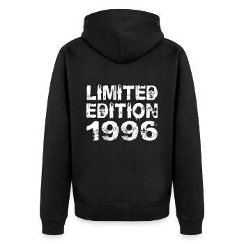 Limited Edition 1996 Geburtstag 1996 Geburtstag - Unisex Premium Bio Zip Hoodie - Schwarz - Hinten - Nico (187cm)