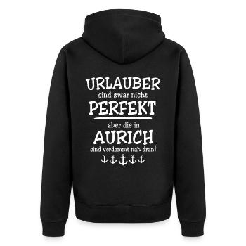 Aurich Sprüche - Unisex Premium Bio Zip Hoodie - Schwarz - Hinten - Nico (187cm)