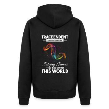Forensischer Wissenschaftlicher Ermittler - Unisex Premium Bio Zip Hoodie - Schwarz - Hinten - Nico (187cm)
