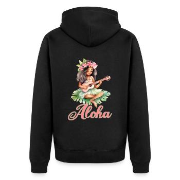 Urlaub Polynesier Strand Ukulele - Unisex Premium Bio Zip Hoodie - Schwarz - Hinten - Nico (187cm)