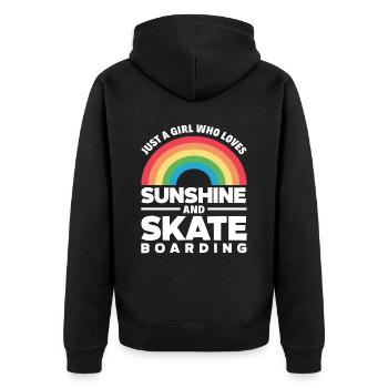 Skateboard Sonnenschein Mädchen - Unisex Premium Bio Zip Hoodie - Schwarz - Hinten - Nico (187cm)
