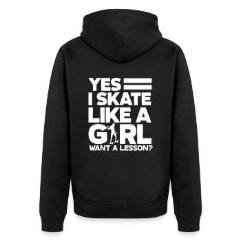 Skateboard Skatboarder Mädchen Frau - Unisex Premium Bio Zip Hoodie - Schwarz - Hinten - Nico (187cm)