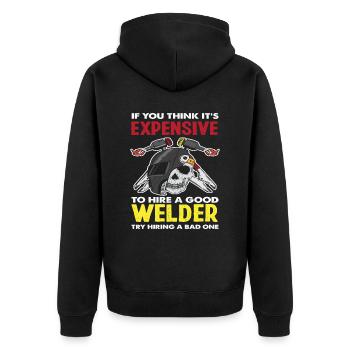 Welder - Unisex Premium Organic Zip Hoodie - black - Back - Nico (187cm)