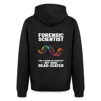 Forensischer Wissenschaftlicher Ermittler - Unisex Premium Bio Zip Hoodie - Schwarz - Hinten - Nico (187cm)