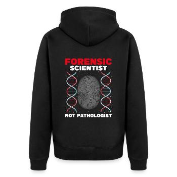Tatortuntersuchung und Gerichtsmediziner - Unisex Premium Bio Zip Hoodie - Schwarz - Hinten - Nico (187cm)