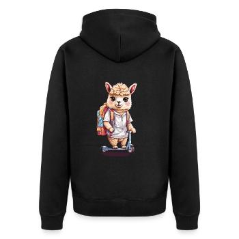 Alpaka Schüler mit Roller erster Schultag Design - Unisex Premium Bio Zip Hoodie - Schwarz - Hinten - Nico (187cm)