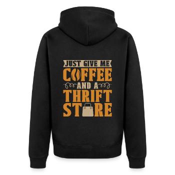 Thrift Shopping Just Give Me Coffee And Thrifting - Unisex Premium Organic Zip Hoodie - black - Back - Nico (187cm)