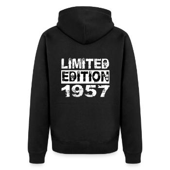 Limited Edition 1957 Geburtstag 1957 Geburtstag - Unisex Premium Bio Zip Hoodie - Schwarz - Hinten - Nico (187cm)