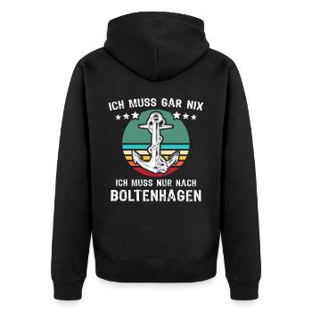 Boltenhagen Urlaub - Unisex Premium Bio Zip Hoodie - Schwarz - Hinten - Nico (187cm)