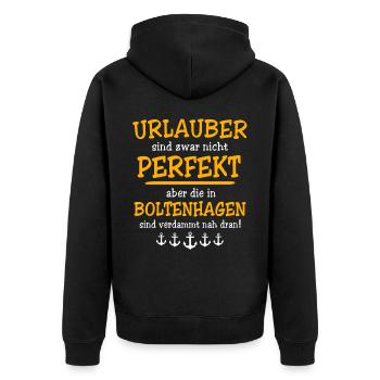 Boltenhagen Urlaub - Unisex Premium Bio Zip Hoodie - Schwarz - Hinten - Nico (187cm)