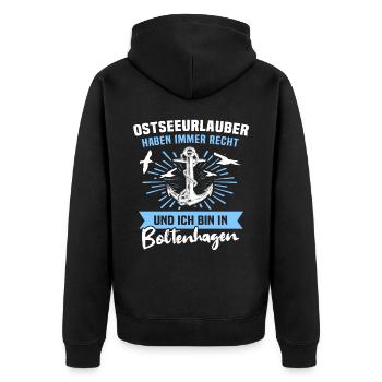 Boltenhagen Urlaub - Unisex Premium Bio Zip Hoodie - Schwarz - Hinten - Nico (187cm)