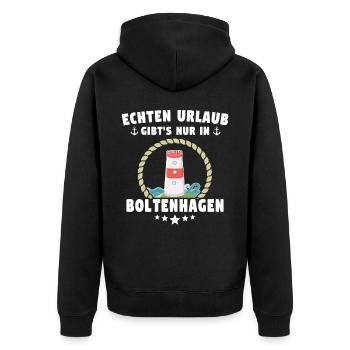 Boltenhagen Urlaub - Unisex Premium Bio Zip Hoodie - Schwarz - Hinten - Nico (187cm)