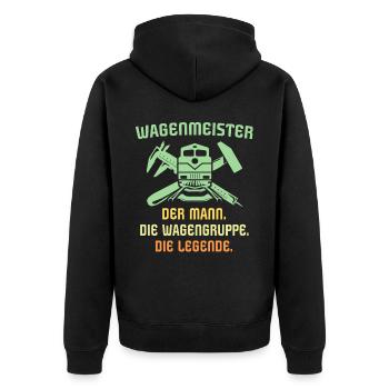 Wagenmeister Männer - Unisex Premium Bio Zip Hoodie - Schwarz - Hinten - Nico (187cm)