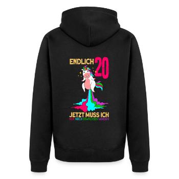 endlich 20 erwachsen Einhorn 20. Geburtstag - Unisex Premium Bio Zip Hoodie - Schwarz - Hinten - Nico (187cm)