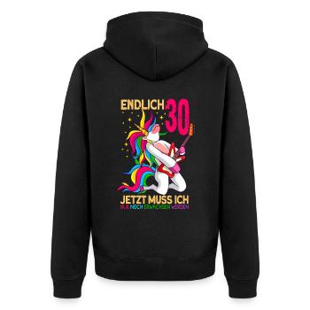 endlich 30 erwachsen Einhorn 30. Geburtstag - Unisex Premium Bio Zip Hoodie - Schwarz - Hinten - Nico (187cm)