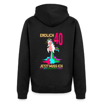 endlich 40 erwachsen Einhorn 40. Geburtstag - Unisex Premium Bio Zip Hoodie - Schwarz - Hinten - Nico (187cm)