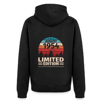 69th Birthday August Vintage 1954 Vintage - Unisex Premium Organic Zip Hoodie - black - Back - Nico (187cm)