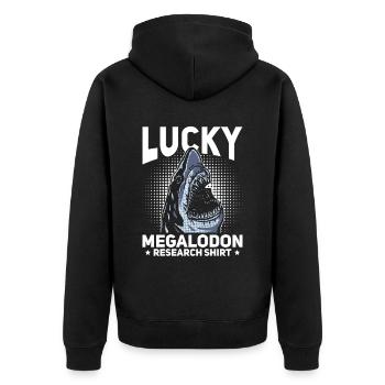 Lucky Megalodon Research Shirt - Megalodon Shark - Unisex Premium Organic Zip Hoodie - black - Back - Nico (187cm)