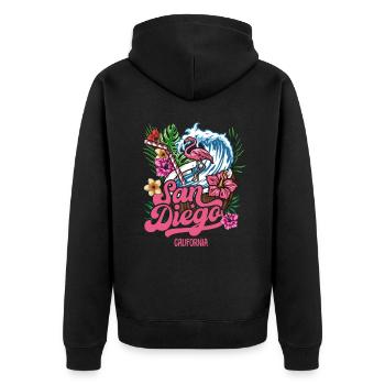 San Diego, Californie, West Coast Summer Surfers - Veste à capuche bio Premium Unisexe - noir - Dos - Nico (187cm)