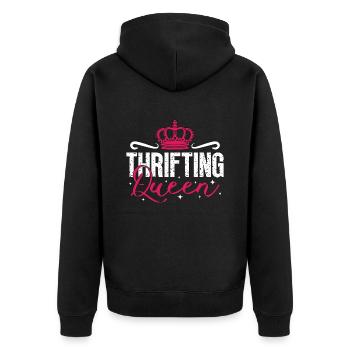 Thrift Shopping Thrifting Queen Shopper Thrifter - Unisex Premium Bio Zip Hoodie - Schwarz - Hinten - Nico (187cm)