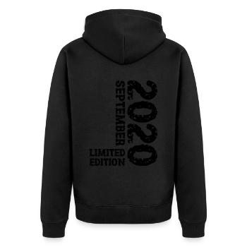 2020 Septembre Édition Limitée 3ème Décoration Anniversaire - Veste à capuche bio Premium Unisexe - noir - Dos - Nico (187cm)