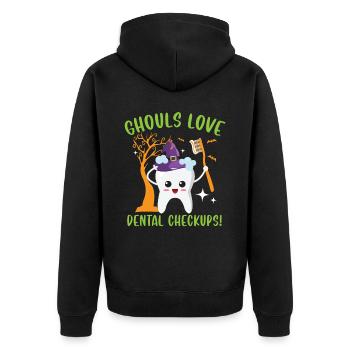 Mortuary snatchers love dental care - Unisex Premium Organic Zip Hoodie - black - Back - Nico (187cm)