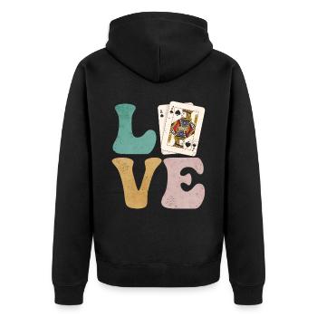 Blackjack Glücksspiel Karten - Unisex Premium Bio Zip Hoodie - Schwarz - Hinten - Nico (187cm)