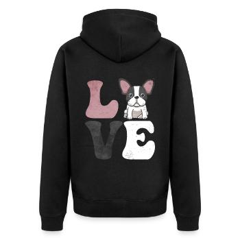 Boston Terrier Hund - Unisex Premium Bio Zip Hoodie - Schwarz - Hinten - Nico (187cm)