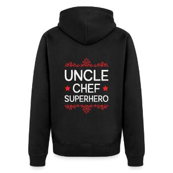 Uncle Superhero - Unisex Premium Organic Zip Hoodie - black - Back - Nico (187cm)