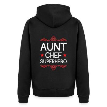 Aunt Superhero - Unisex Premium Organic Zip Hoodie - black - Back - Nico (187cm)